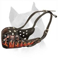 High Quality Leather Dog Muzzle With Tongues of Flame M77FL  High Quality Leather Dog Muzzle With Tongues of Flame M77FL