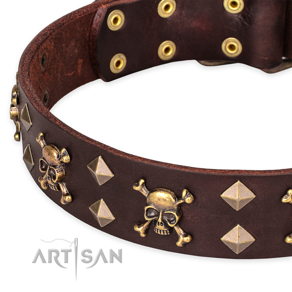 Handy use embellished dog collar of top quality full grain leather