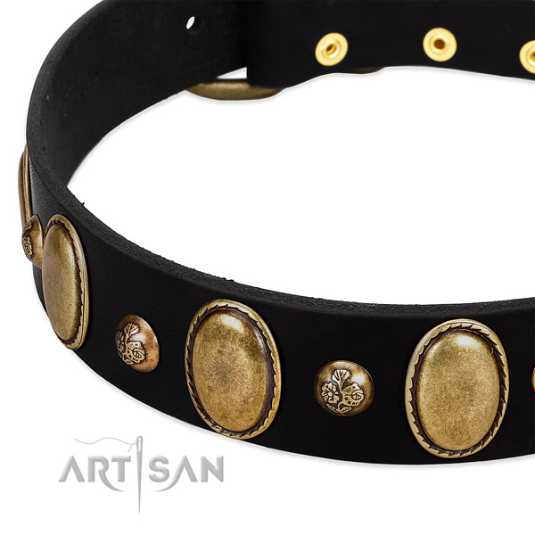 Genuine leather dog collar with extraordinary decorations