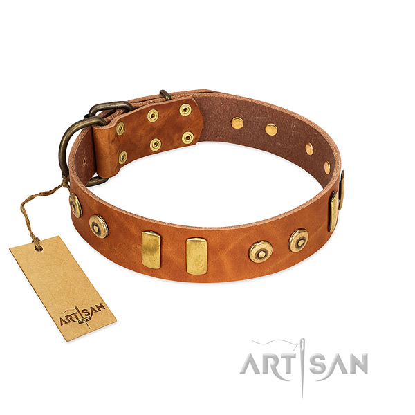 Genuine leather dog collar with awesome decorations for fancy walking