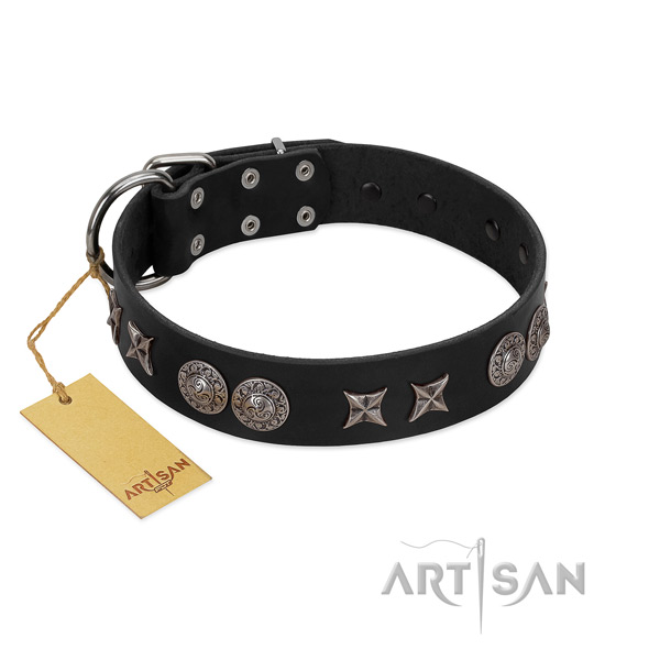 Gentle to touch natural leather dog collar for your stylish four-legged friend