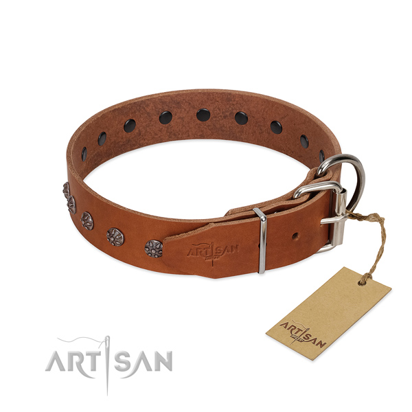 Soft genuine leather dog collar with adornments for your pet