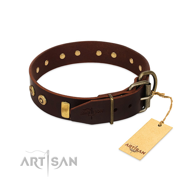 Stylish design adorned leather dog collar of high quality material