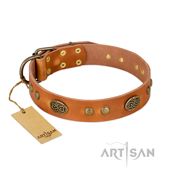 Corrosion resistant hardware on full grain genuine leather dog collar for your canine