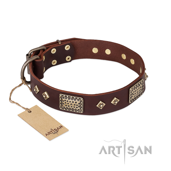 Designer genuine leather dog collar for comfy wearing