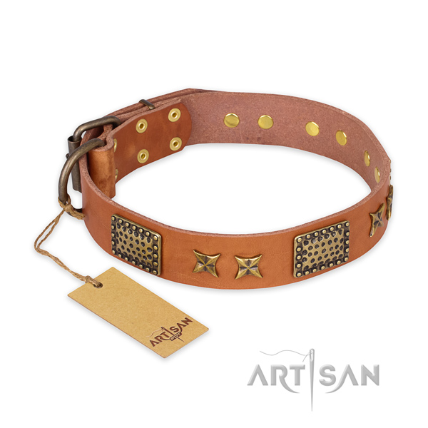 Exquisite full grain natural leather dog collar with strong traditional buckle