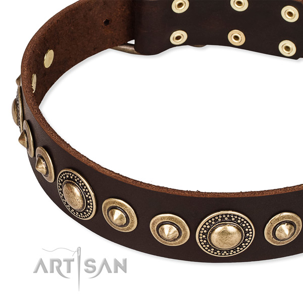 Flexible full grain natural leather dog collar made for your beautiful four-legged friend