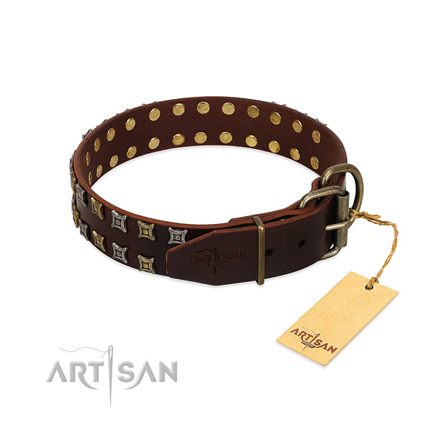 Reliable full grain natural leather dog collar made for your canine