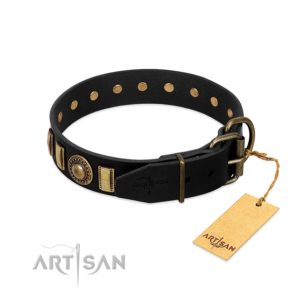 Soft to touch genuine leather dog collar with studs