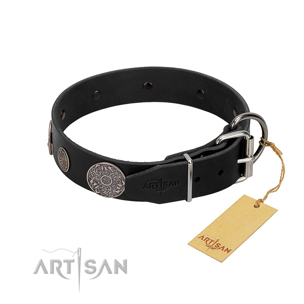 Strong hardware on genuine leather dog collar