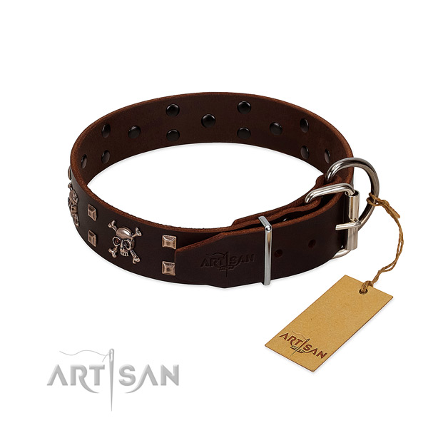Everyday walking soft to touch full grain natural leather dog collar with studs