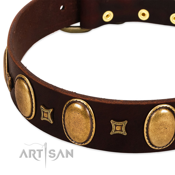 Full grain leather dog collar with rust resistant D-ring for comfy wearing