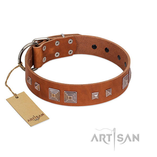 Fancy walking high quality genuine leather dog collar