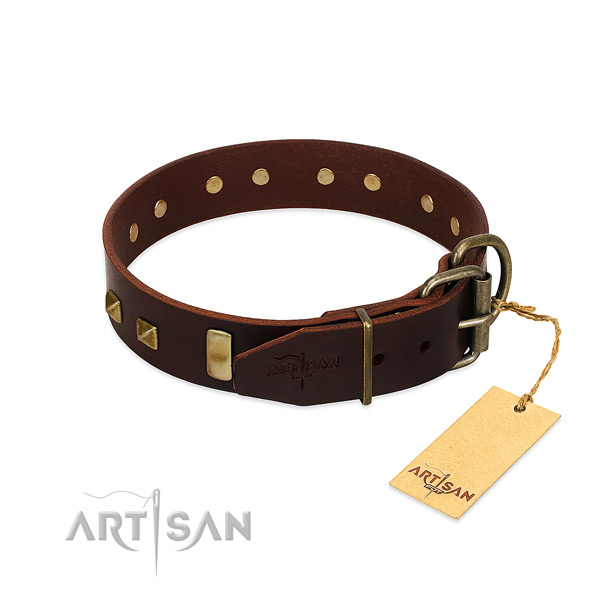 Soft to touch full grain leather dog collar with strong traditional buckle