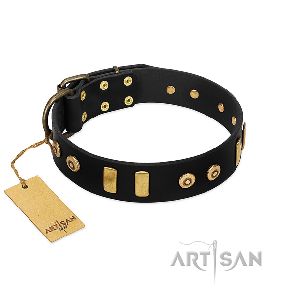 High quality full grain genuine leather dog collar with unique decorations