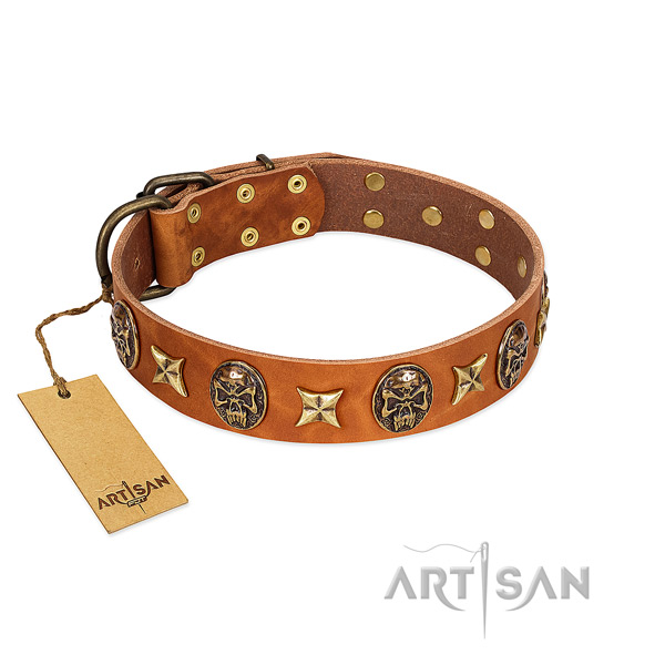 Convenient natural genuine leather collar for your dog