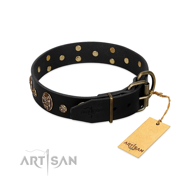 Rust-proof studs on natural genuine leather dog collar for your canine