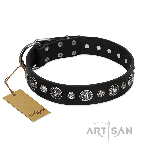 High quality full grain genuine leather dog collar with awesome adornments
