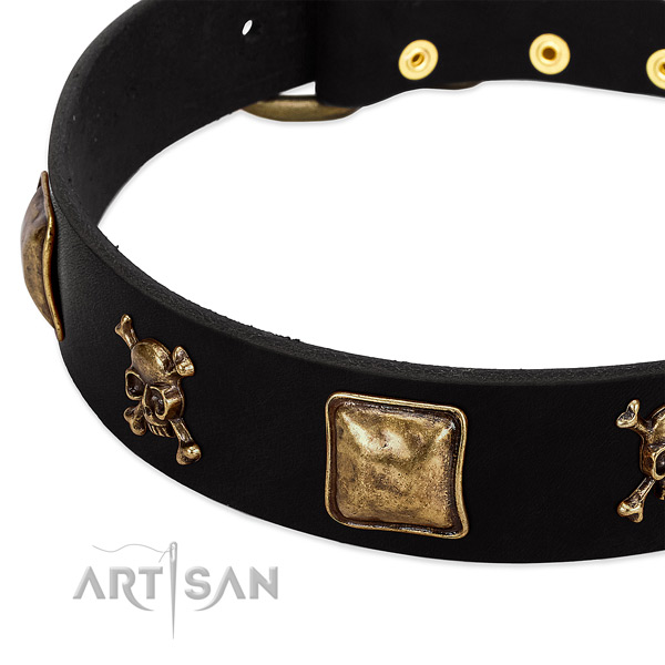 Gentle to touch natural leather dog collar with top notch decorations