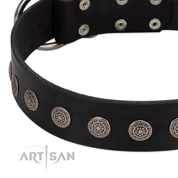 Awesome dog collar of genuine leather with decorations