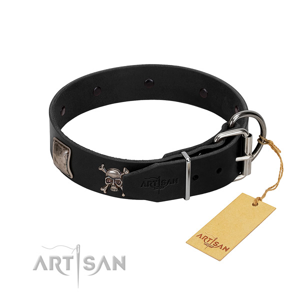 Convenient natural genuine leather collar for your beautiful canine