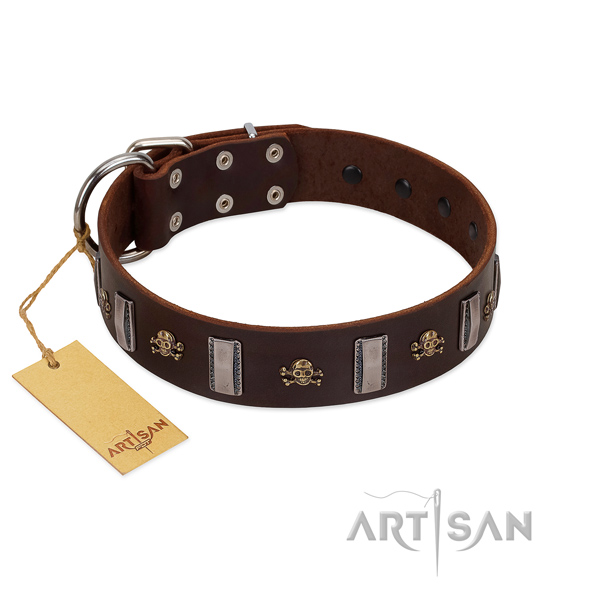 Genuine leather dog collar with inimitable embellishments for your four-legged friend