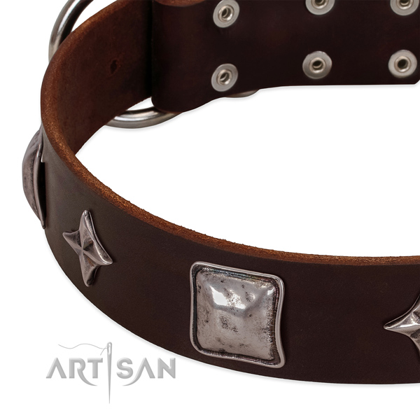 Best quality full grain natural leather dog collar with reliable buckle