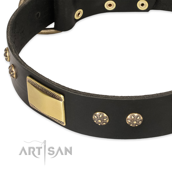 Durable fittings on natural leather dog collar for your doggie