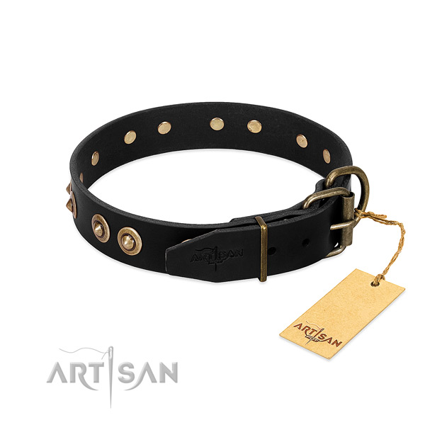 Corrosion proof traditional buckle on full grain leather dog collar for your four-legged friend