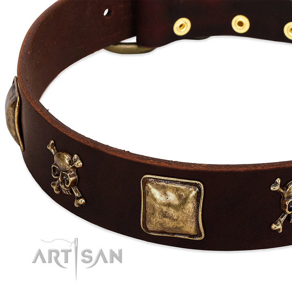 Gentle to touch full grain leather dog collar with amazing decorations