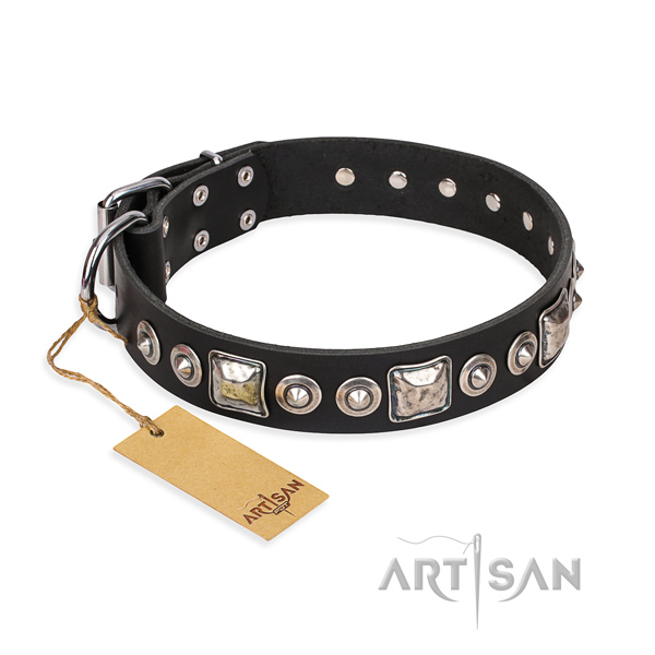 Leather dog collar made of quality material with durable hardware