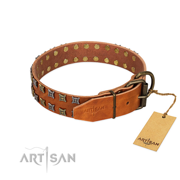 High quality full grain natural leather dog collar handmade for your canine