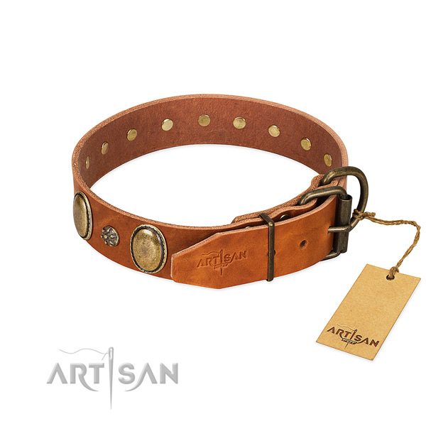 Walking flexible full grain leather dog collar