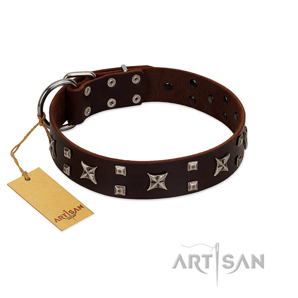 Soft to touch full grain leather dog collar with studs for comfy wearing