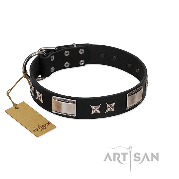 Fine quality dog collar of full grain natural leather