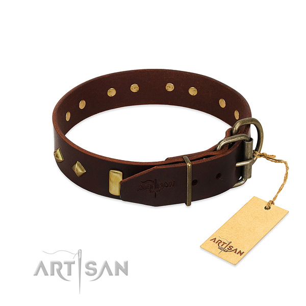 Full grain natural leather dog collar with reliable hardware for comfy wearing