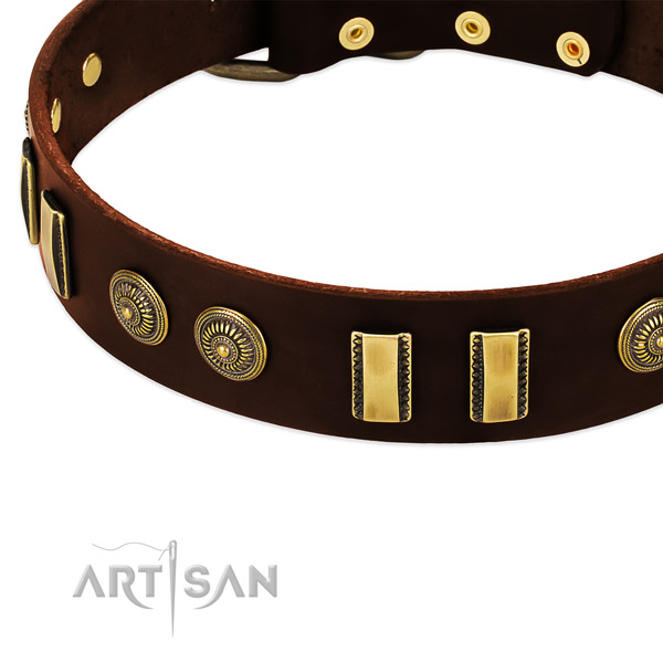 Reliable decorations on natural leather dog collar for your doggie