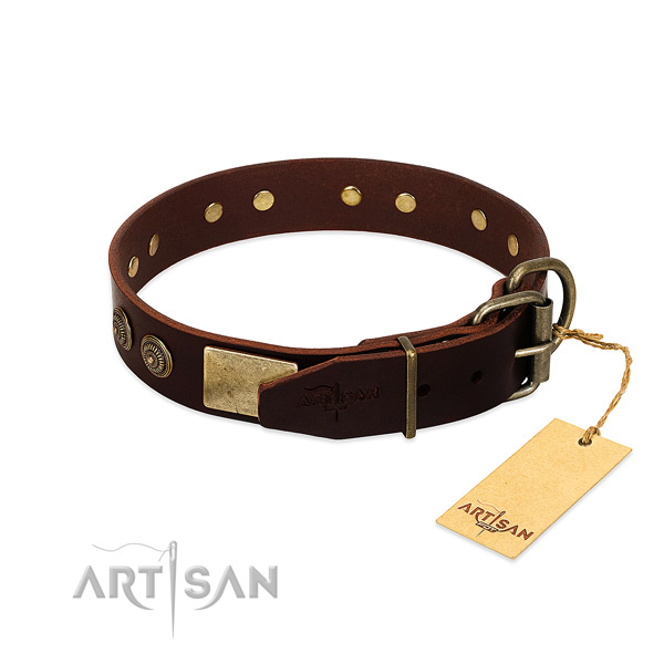 Reliable fittings on full grain leather dog collar for your doggie