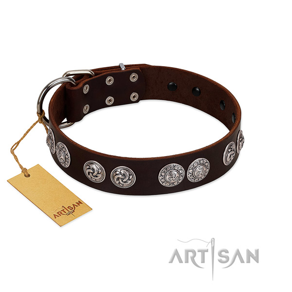 Amazing natural genuine leather collar for your canine walking
