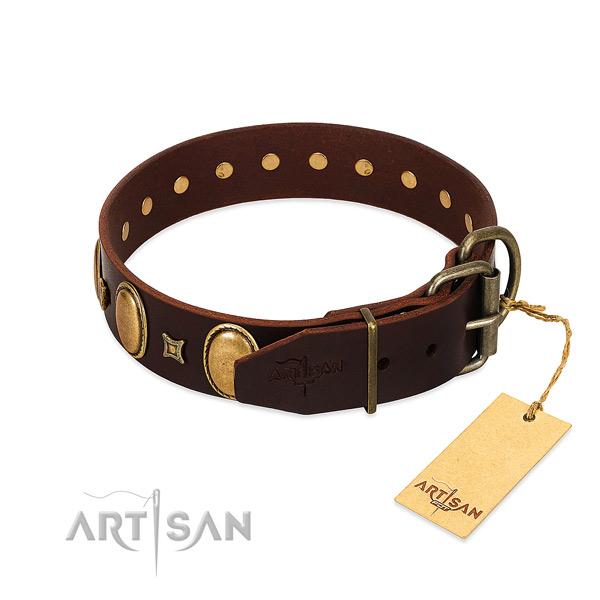 Top rate natural leather collar made for your doggie