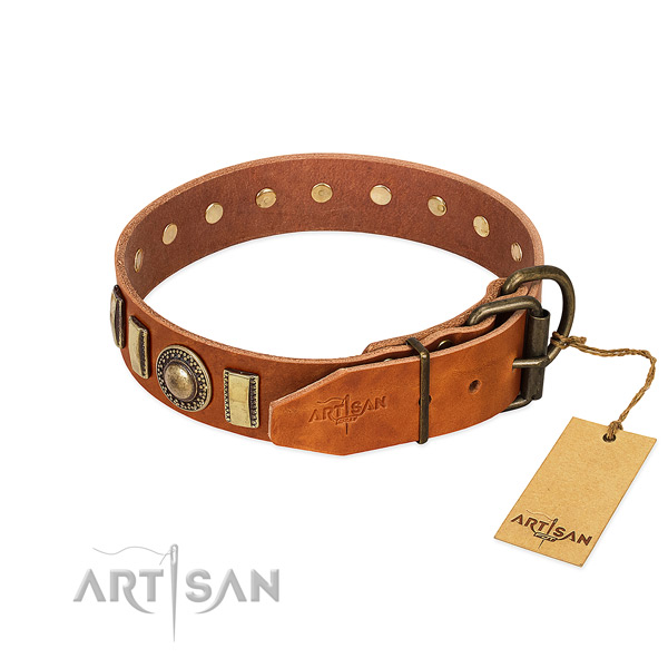 Inimitable full grain natural leather dog collar with durable buckle