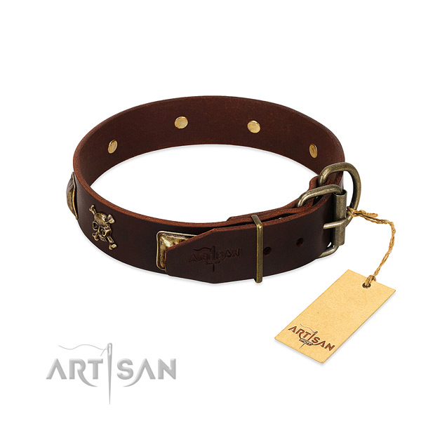 Gentle to touch genuine leather dog collar with fashionable studs