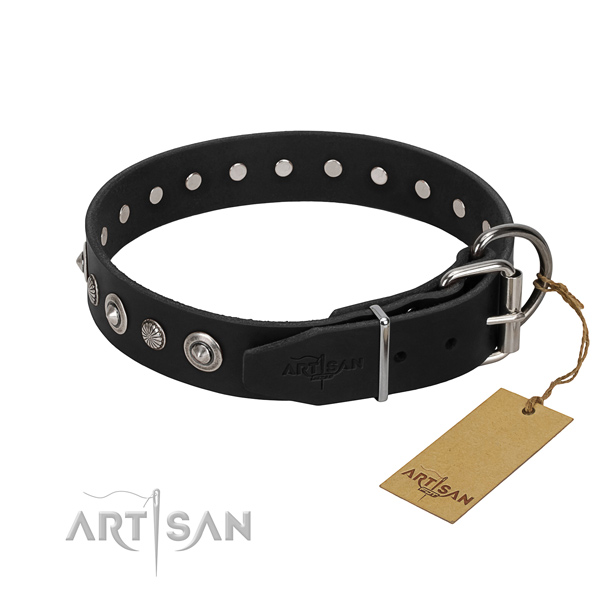 Top quality leather dog collar with exquisite adornments