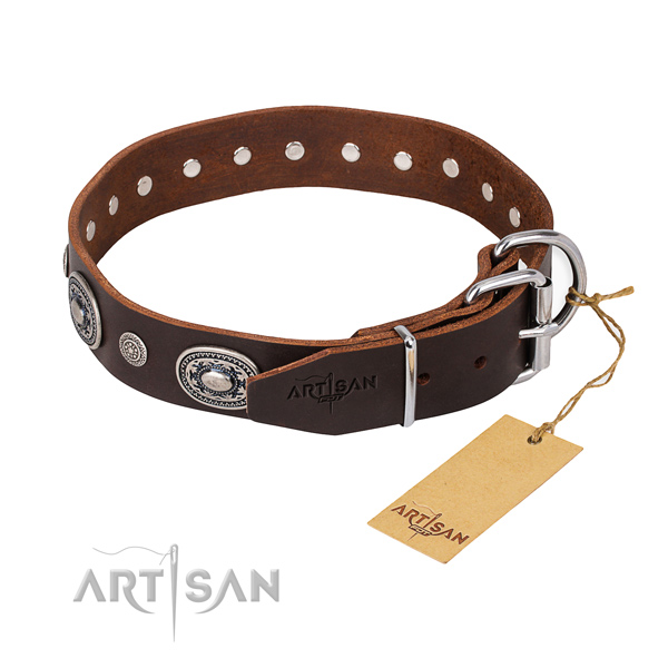 High quality full grain genuine leather dog collar handcrafted for everyday walking
