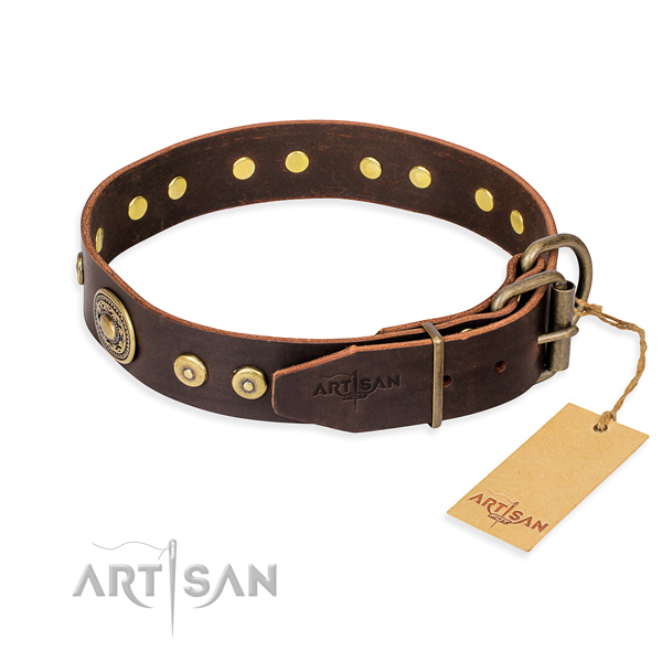 Full grain genuine leather dog collar made of top notch material with corrosion proof embellishments