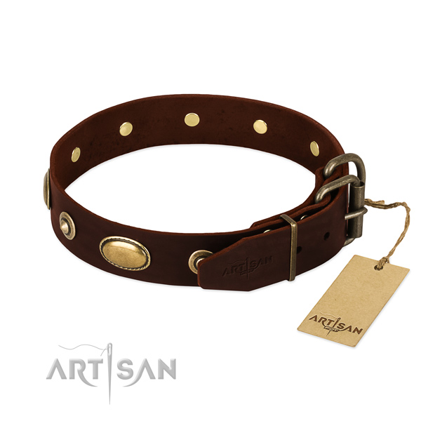 Rust resistant fittings on full grain leather dog collar for your doggie
