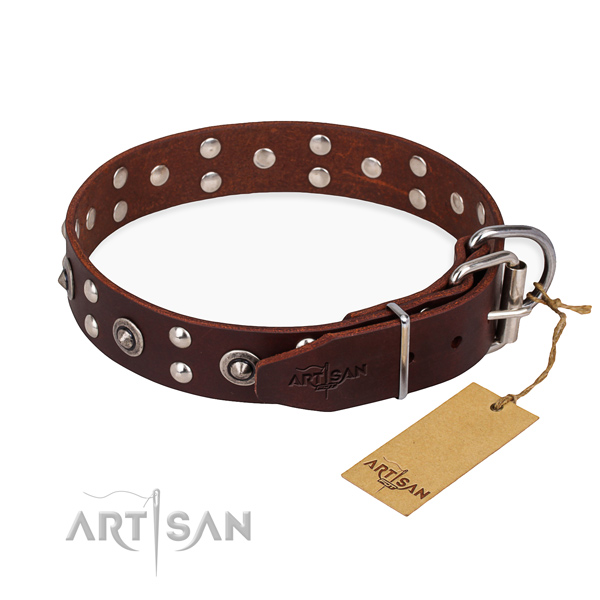 Reliable hardware on full grain leather collar for your lovely canine