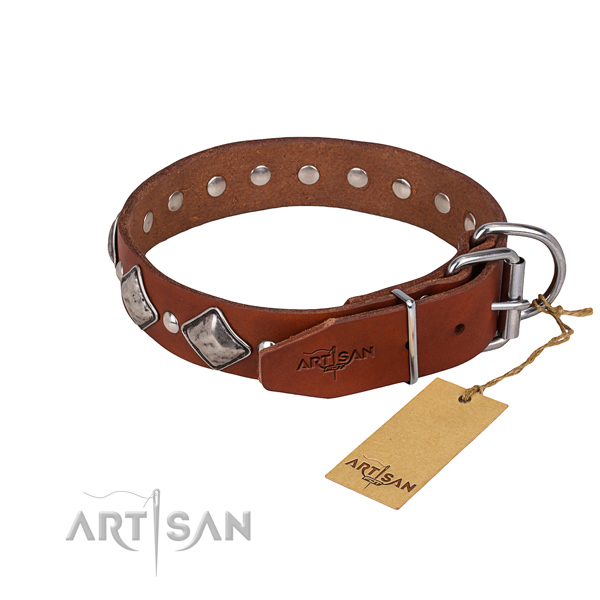 Handy use studded dog collar of fine quality leather