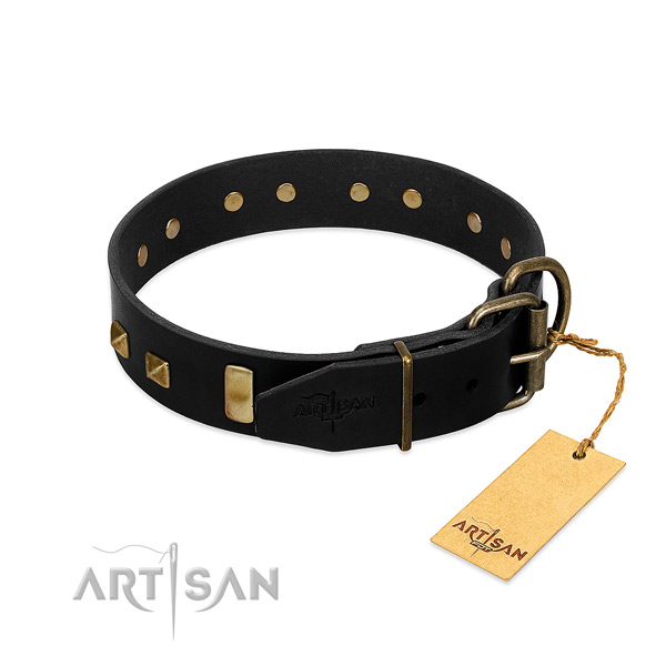 Top rate full grain leather dog collar with rust-proof traditional buckle