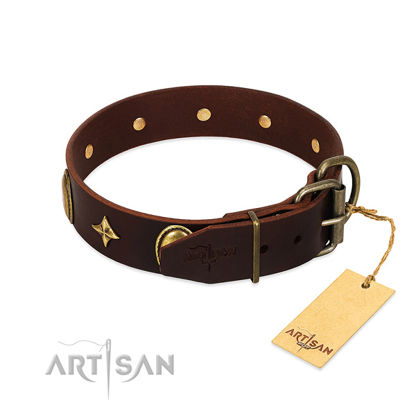 Best quality full grain genuine leather dog collar with fashionable studs